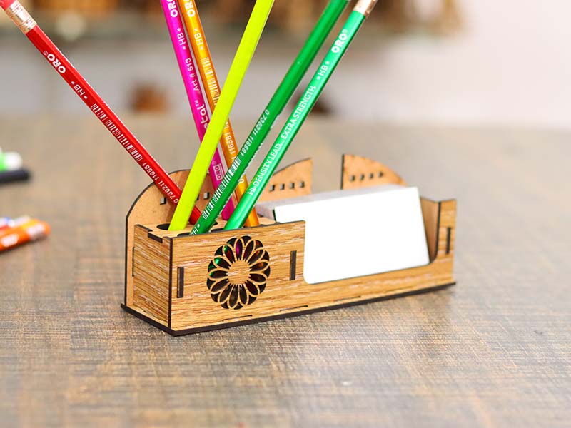 Laser cut Pencil and Pen Stand with Business Card Holder