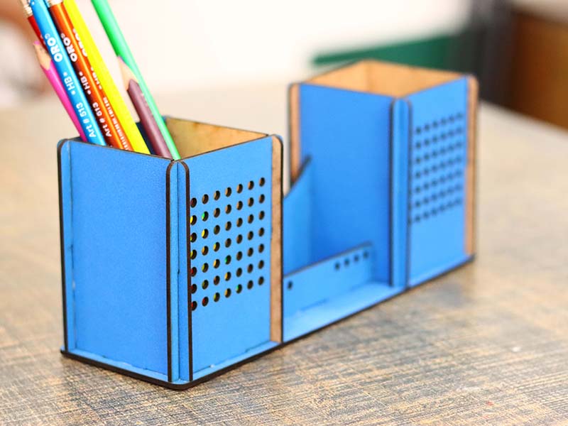 Laser Cut Desk Organizer Pen Pencil and Business Card Holder