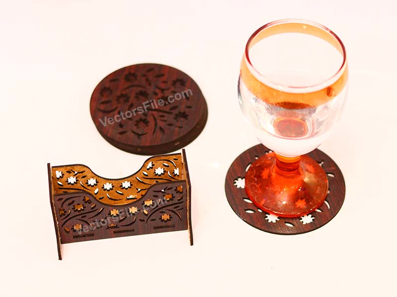 Elegant Laser Cut Coaster Set with Matching Holder