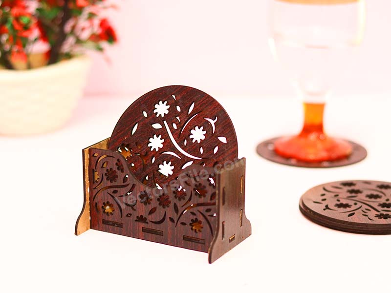 Elegant Laser Cut Coaster Set with Matching Holder