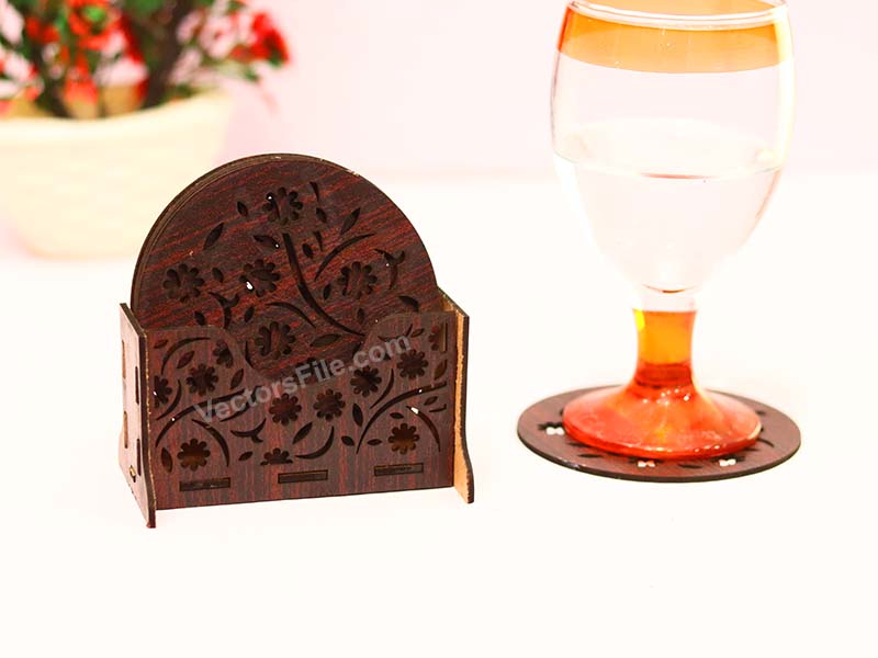 Elegant Laser Cut Coaster Set with Matching Holder