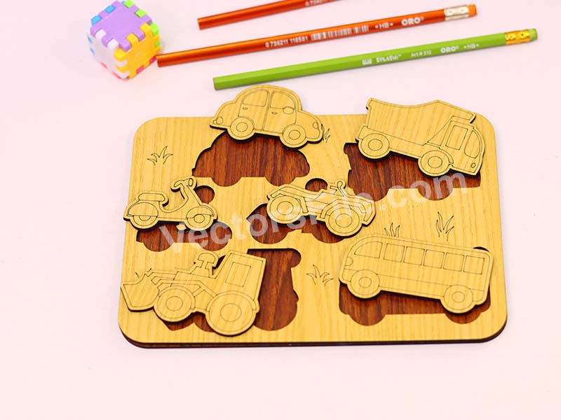 Laser Cut Vehicle Puzzle Board Fun Educational Toy for Kids