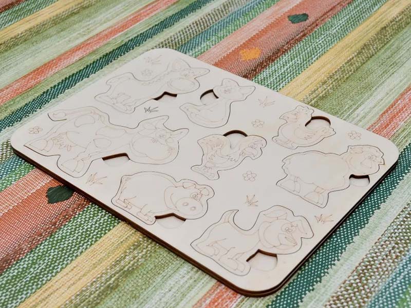 Laser Cut Animal Education Puzzle Board for Kids