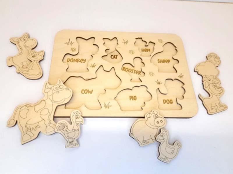 Laser Cut Animal Education Puzzle Board for Kids