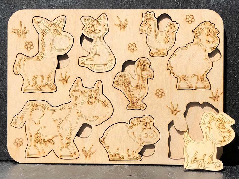 Laser Cut Animal Education Puzzle Board for Kids