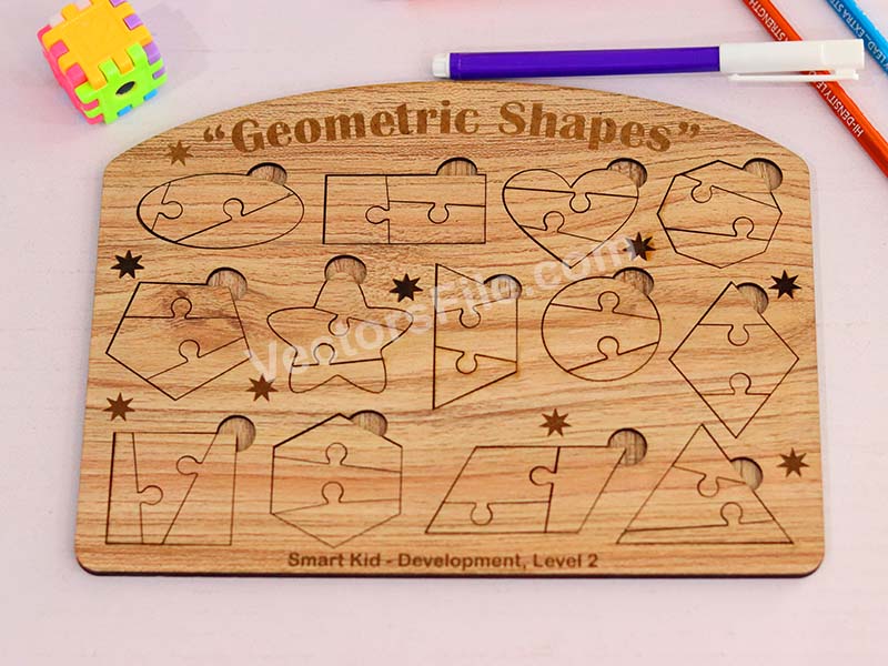 Laser Cut Geometric Jigsaw Puzzle Shape Level 2 Board for Kids
