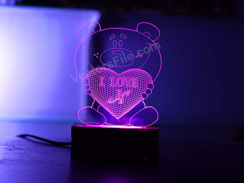 Laser Cut Teddy Bear Personalized 3D Illusion LED Lamp