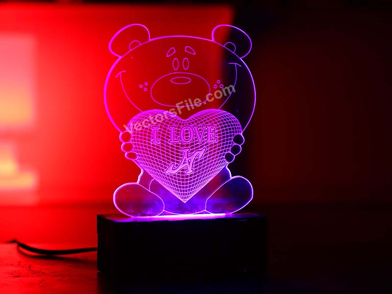 Laser Cut Teddy Bear Personalized 3D Illusion LED Lamp