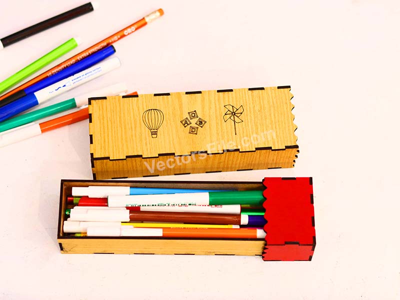 Laser Cut Pencil Box Wooden Sliding Pencil Case for Kids