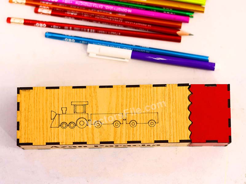Laser Cut Pencil Box Wooden Sliding Pencil Case for Kids