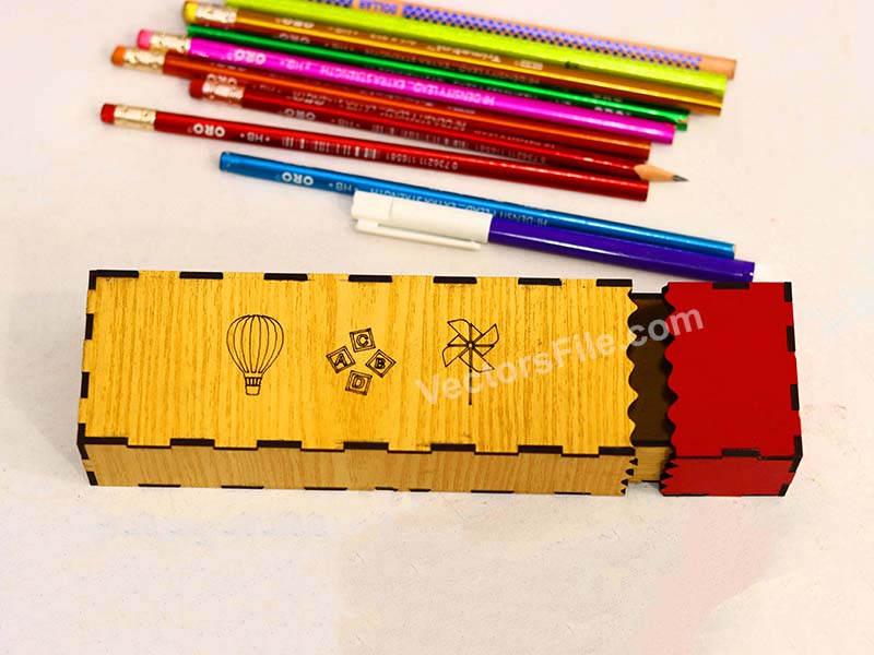 Laser Cut Pencil Box Wooden Sliding Pencil Case for Kids