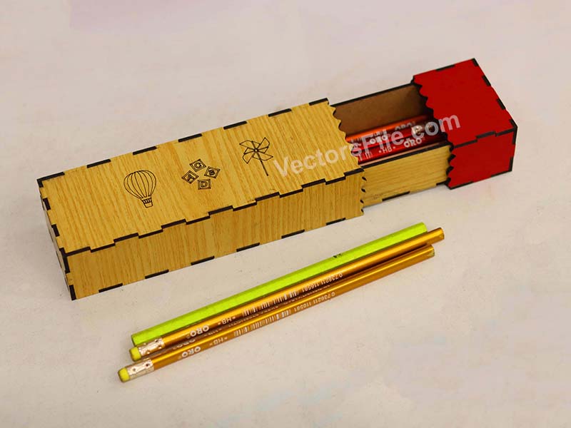 Laser Cut Pencil Box Wooden Sliding Pencil Case for Kids
