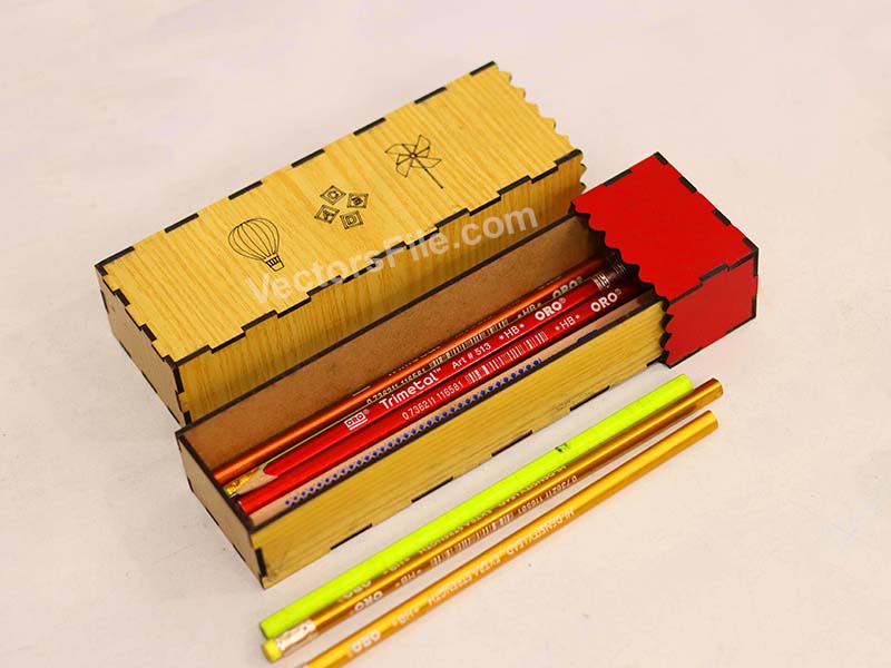 Laser Cut Pencil Box Wooden Sliding Pencil Case for Kids