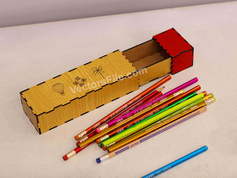 Laser Cut Pencil Box Wooden Sliding Pencil Case for Kids