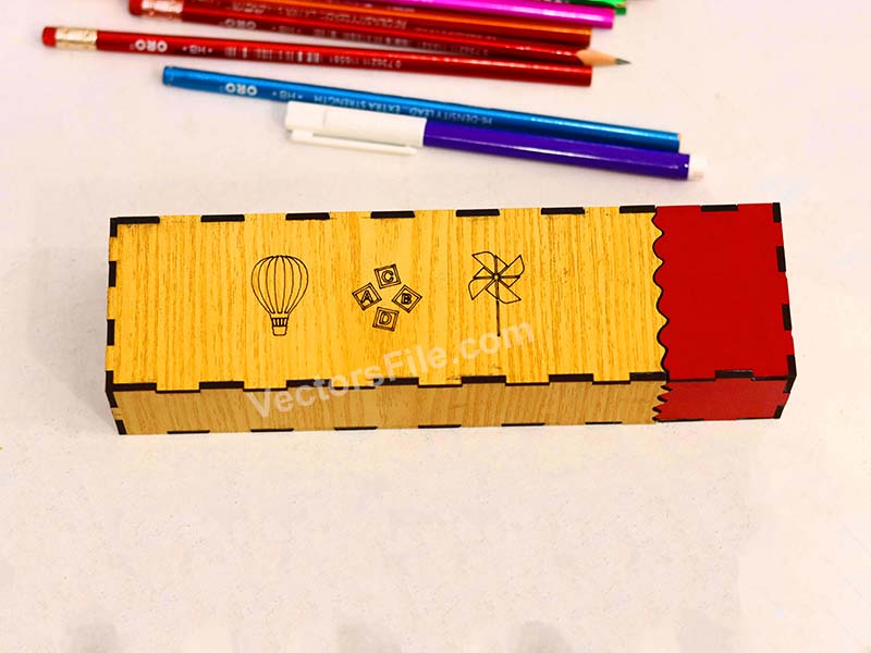 Laser Cut Pencil Box Wooden Sliding Pencil Case for Kids