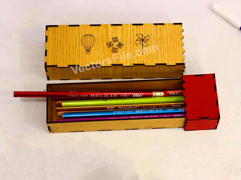 Laser Cut Pencil Box Wooden Sliding Pencil Case for Kids