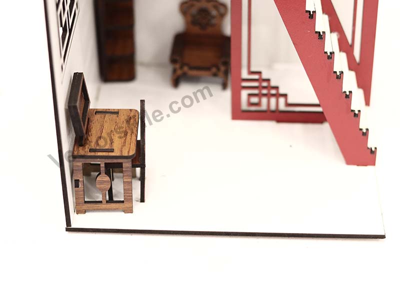 Laser Cut Two Storey Dollhouse Model with Furniture Design