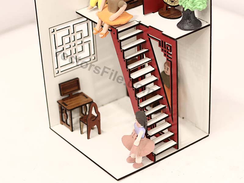 Laser Cut Two Storey Dollhouse Model with Furniture Design