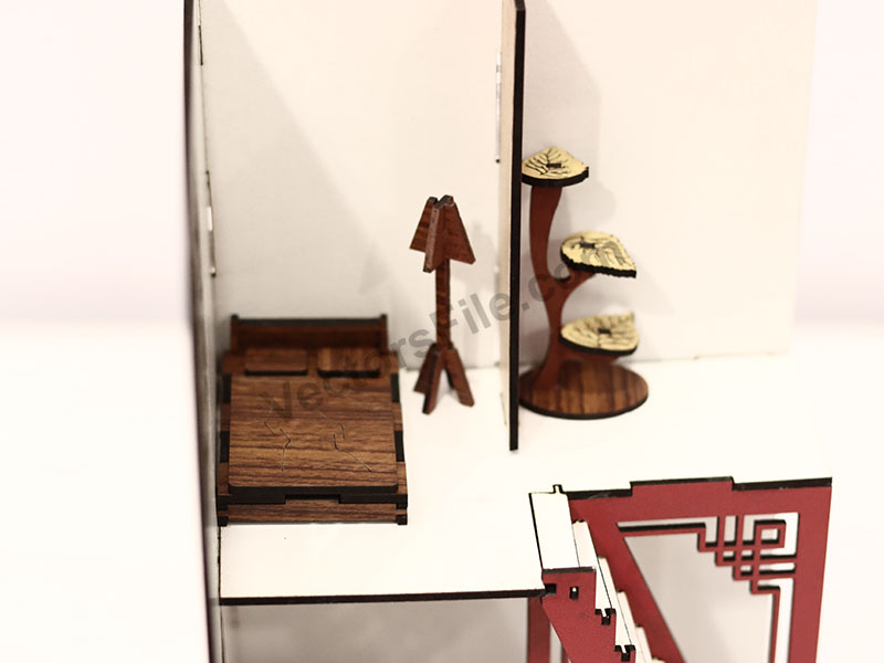 Laser Cut Two Storey Dollhouse Model with Furniture Design