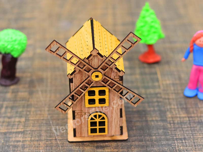 Laser Cut Windmill LED Tealight Candle Holder House Design