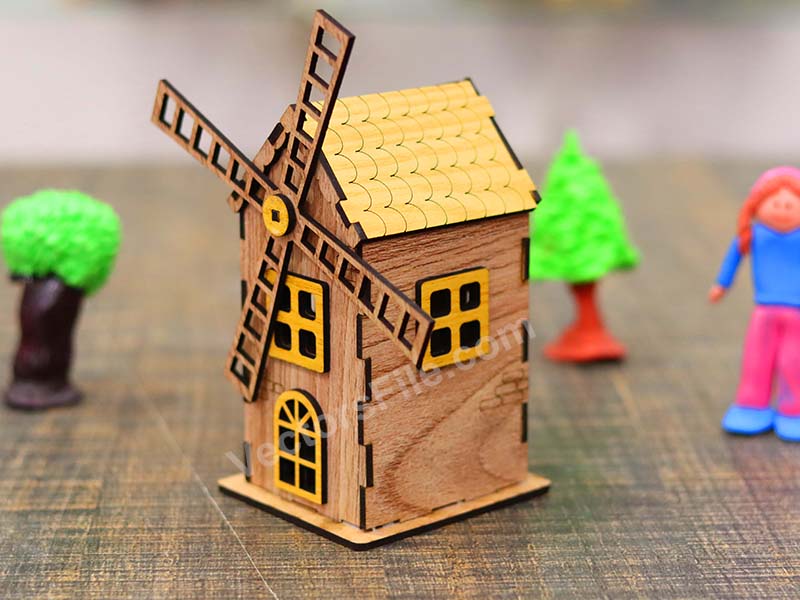 Laser Cut Windmill LED Tealight Candle Holder House Design