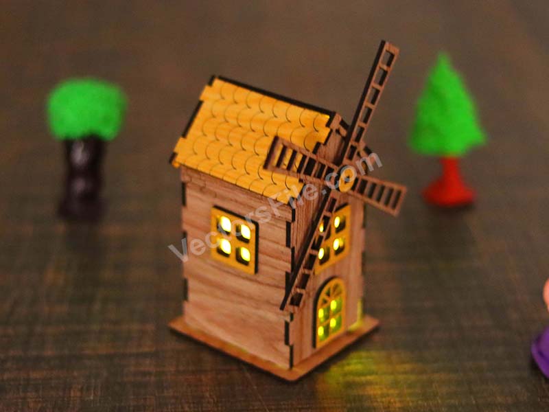 Laser Cut Windmill LED Tealight Candle Holder House Design