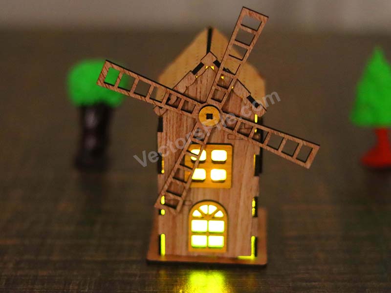 Laser Cut Windmill LED Tealight Candle Holder House Design