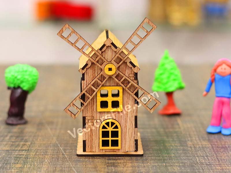 Laser Cut Windmill LED Tealight Candle Holder House Design