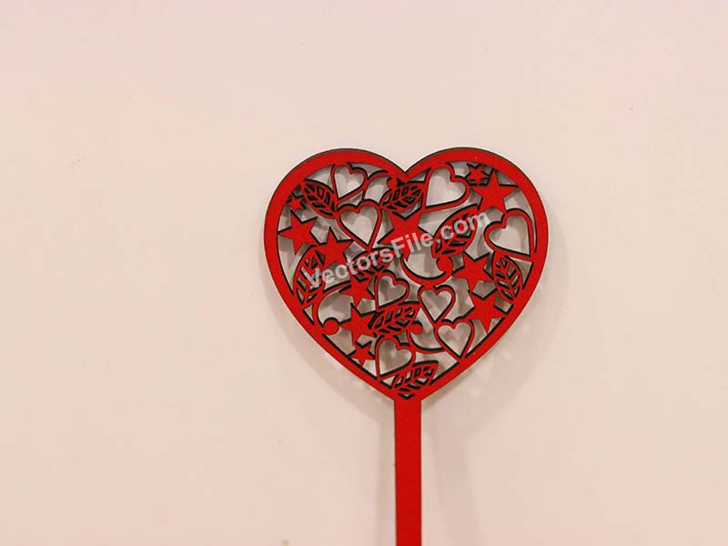 Laser Cut Valentine’s Day Heart Shape Cake Topper Design