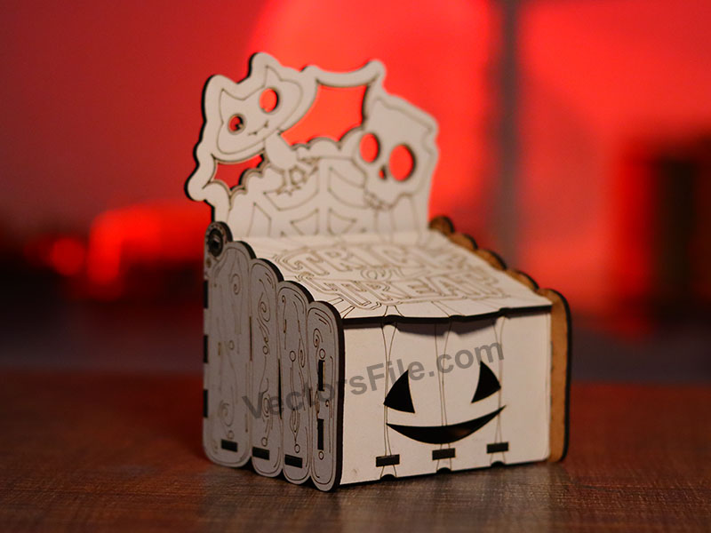 Laser Cut Halloween Box Wooden Pumpkin GIft Box Idea