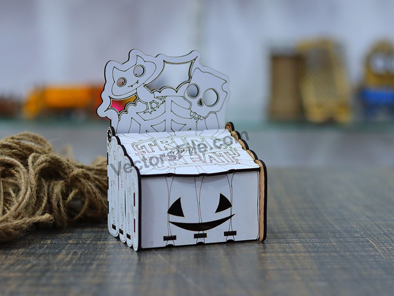 Laser Cut Halloween Box Wooden Pumpkin GIft Box Idea