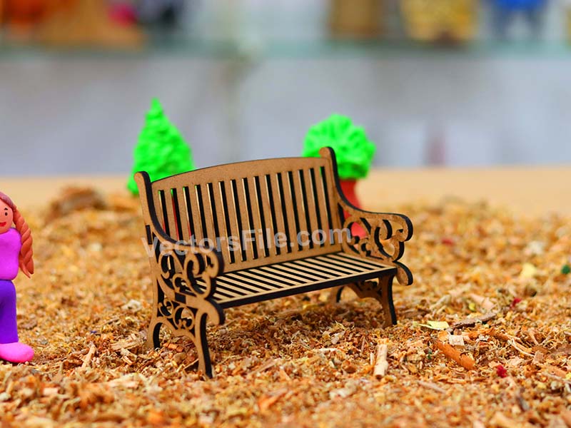 Laser Cut Miniature Bench for Park and Dollhouse Garden Decor