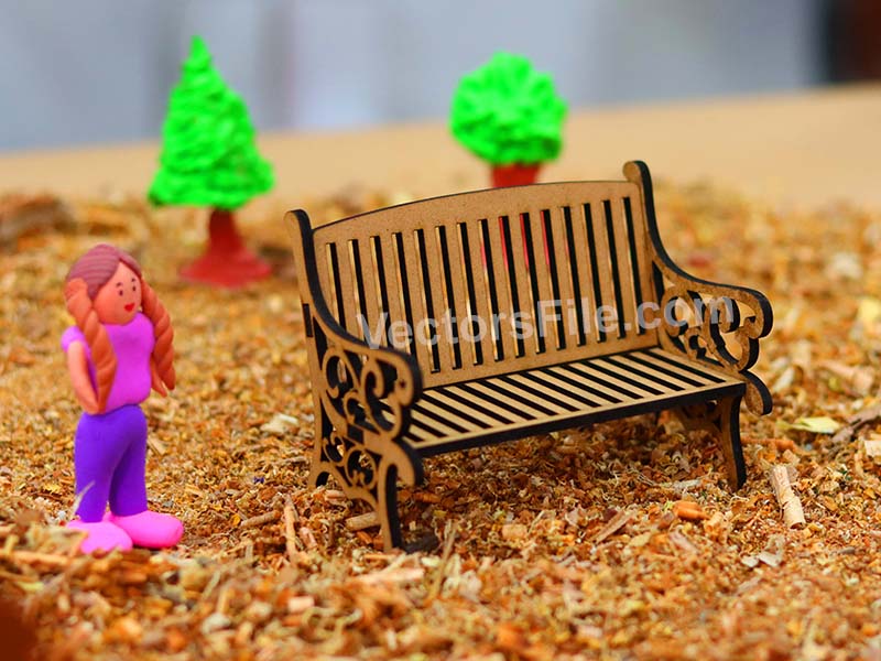 Laser Cut Miniature Bench for Park and Dollhouse Garden Decor