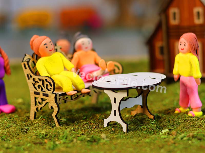 Laser Cut Miniature Bench and Table Dollhouse Furniture