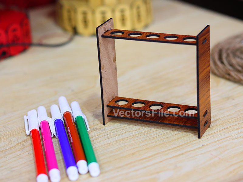 Laser Cut Pen Holder Stand Wooden Pencil Organizer