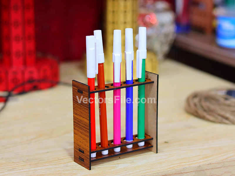 Laser Cut Pen Holder Stand Wooden Pencil Organizer