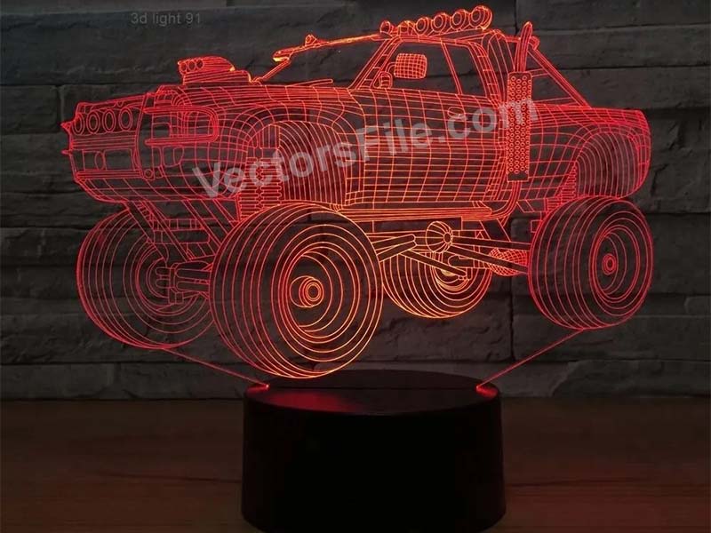 Laser Cut Off Road Jeep 3D Illusion LED Acrylic Lamp Design