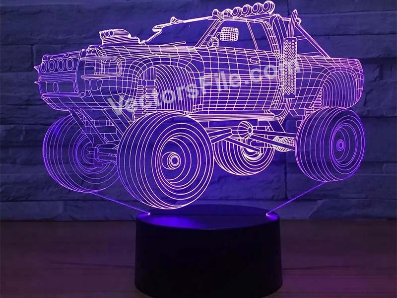 Laser Cut Off Road Jeep 3D Illusion LED Acrylic Lamp Design