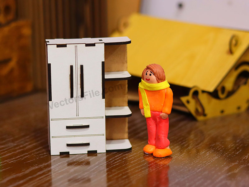 Laser Cut Miniature Wardrobe with Shelf Dollhouse Furniture