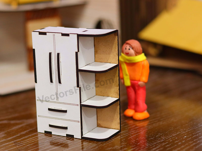 Laser Cut Miniature Wardrobe with Shelf Dollhouse Furniture