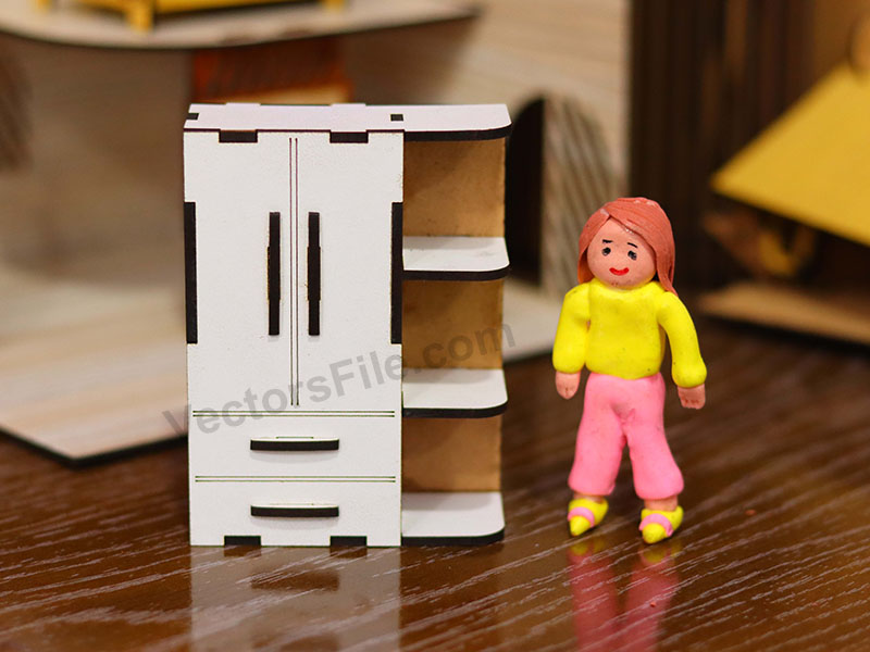 Laser Cut Miniature Wardrobe with Shelf Dollhouse Furniture