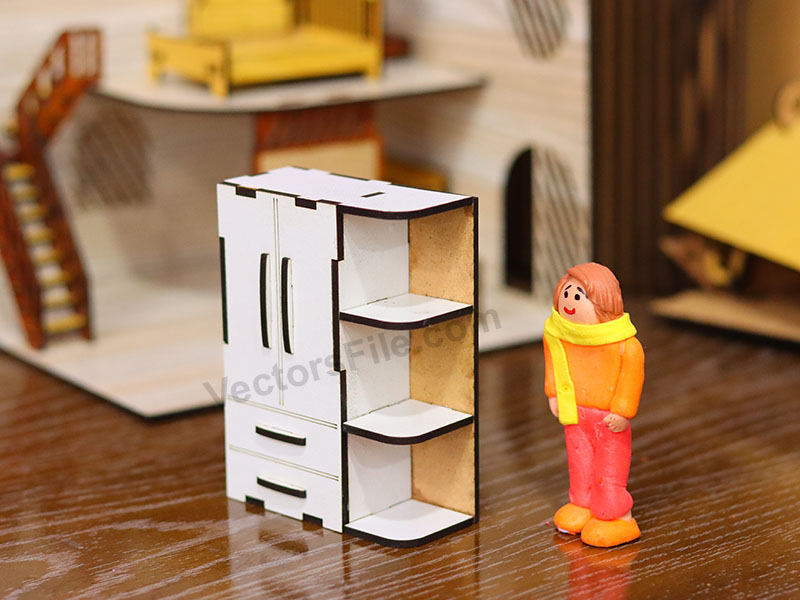 Laser Cut Miniature Wardrobe with Shelf Dollhouse Furniture