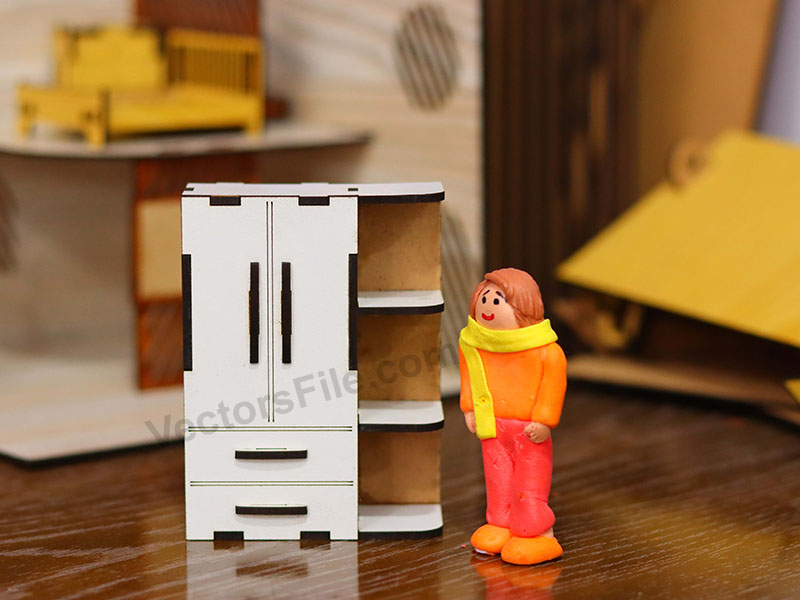 Laser Cut Miniature Wardrobe with Shelf Dollhouse Furniture