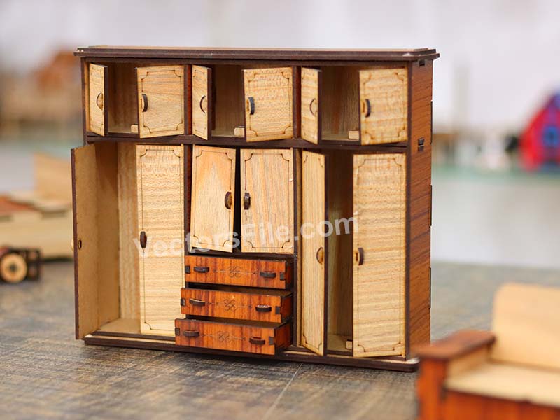 laser cut barbie Wardrobe Dollhouse Furniture Design