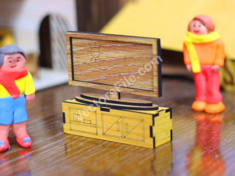 Laser Cut Miniature LED TV with Table Dollhouse Furniture