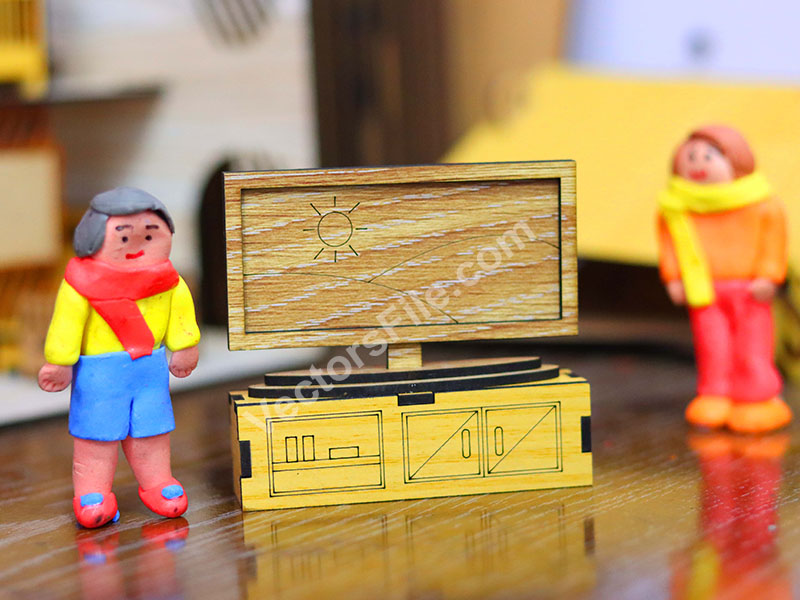 Laser Cut Miniature LED TV with Table Dollhouse Furniture