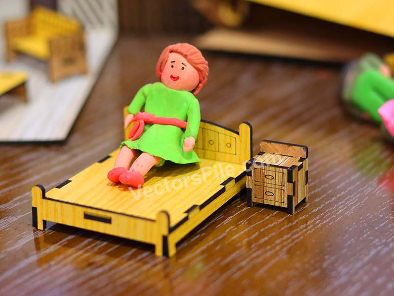 Laser Cut Dollhouse Miniature Furniture Bed and Side Table Design