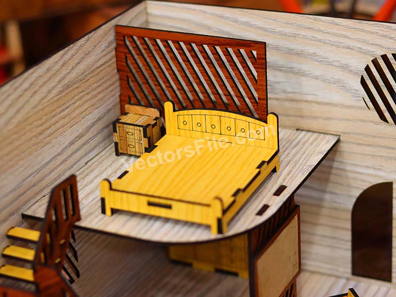 Laser Cut Dollhouse Miniature Furniture Bed and Side Table Design