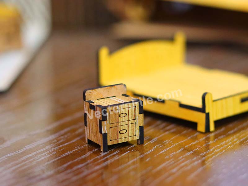 Laser Cut Dollhouse Miniature Furniture Bed and Side Table Design