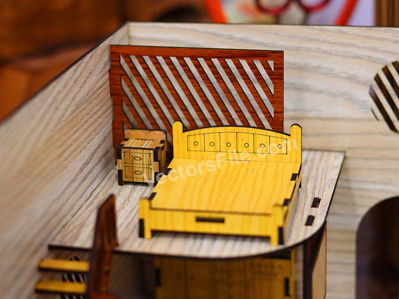 Laser Cut Dollhouse Miniature Furniture Bed and Side Table Design